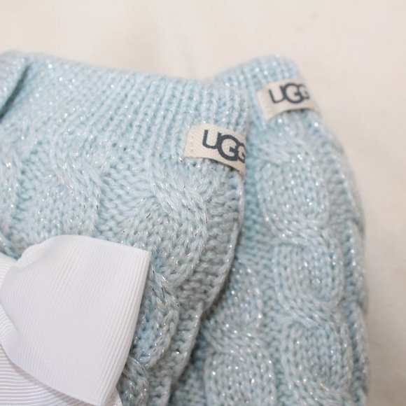 NWT UGG WOMEN'S GIRLS FLEECE LINED SPARKLE BOW SOCKS BLUE - Picture 3 of 6